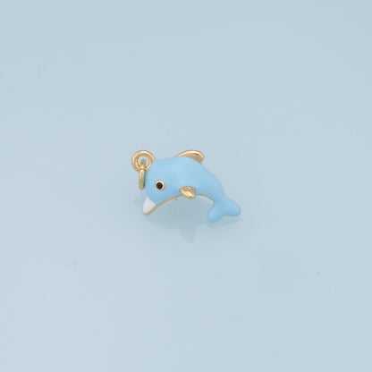 Cute Dolphin Charms,18K Gold Filled Enamel Dolphin Pendant,Kawaii Charm Bracelet Necklace for DIY Jewelry Making Supply
