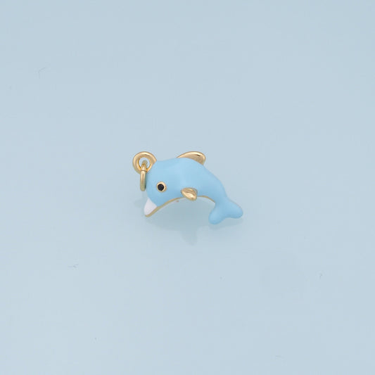 Cute Dolphin Charms,18K Gold Filled Enamel Dolphin Pendant,Kawaii Charm Bracelet Necklace for DIY Jewelry Making Supply