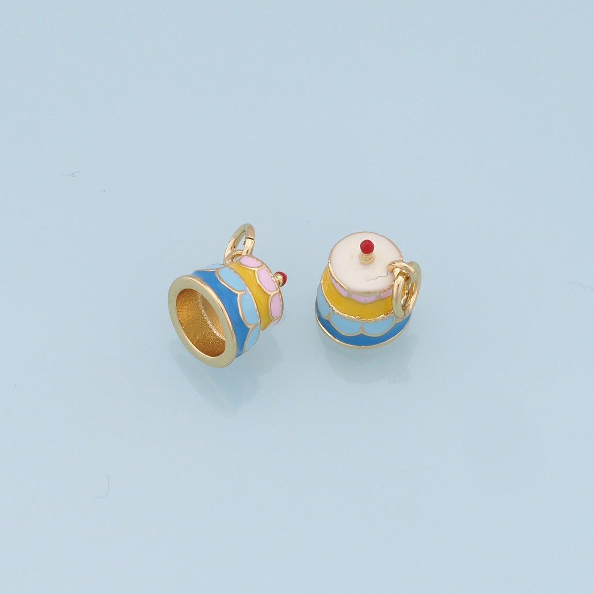 Gold Cake Charms,18K Gold Filled Enamel Cake Pendant,Cute Cake Charm Bracelet Necklace for DIY Jewelry Making Supply