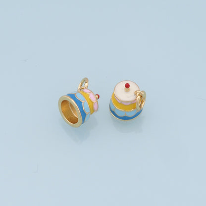 Gold Cake Charms,18K Gold Filled Enamel Cake Pendant,Cute Cake Charm Bracelet Necklace for DIY Jewelry Making Supply