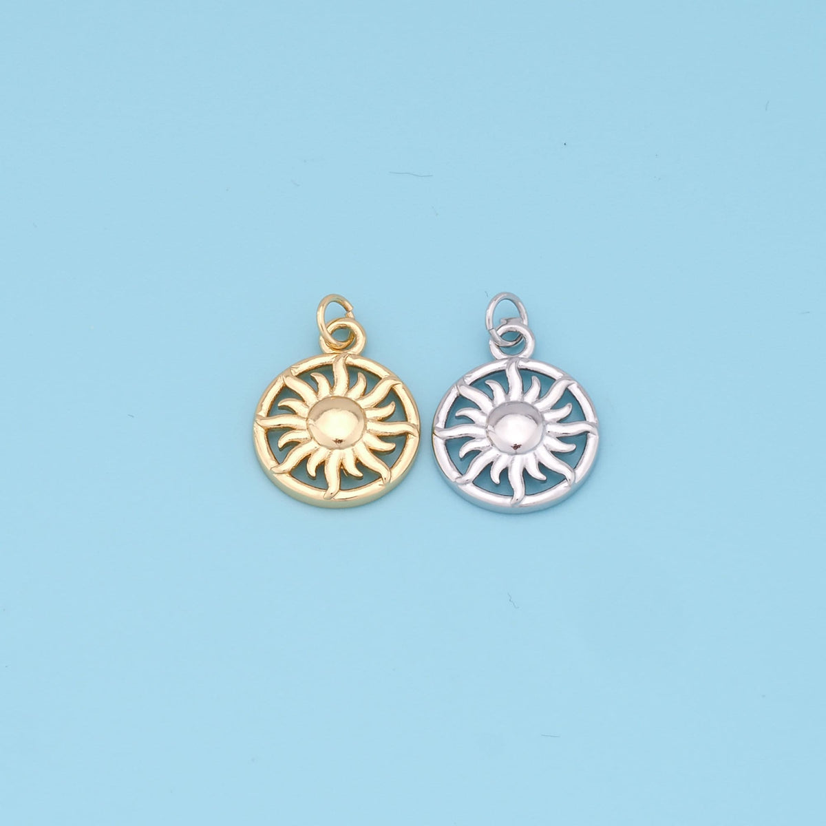 Gold Sun Charms,18K Gold Filled Round Pendant,Celestial Charm Bracelet Necklace for DIY Jewelry Making Supply