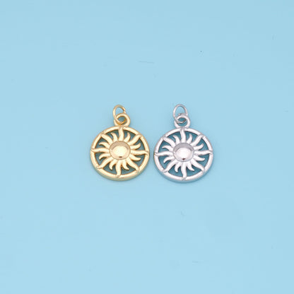 Gold Sun Charms,18K Gold Filled Round Pendant,Celestial Charm Bracelet Necklace for DIY Jewelry Making Supply