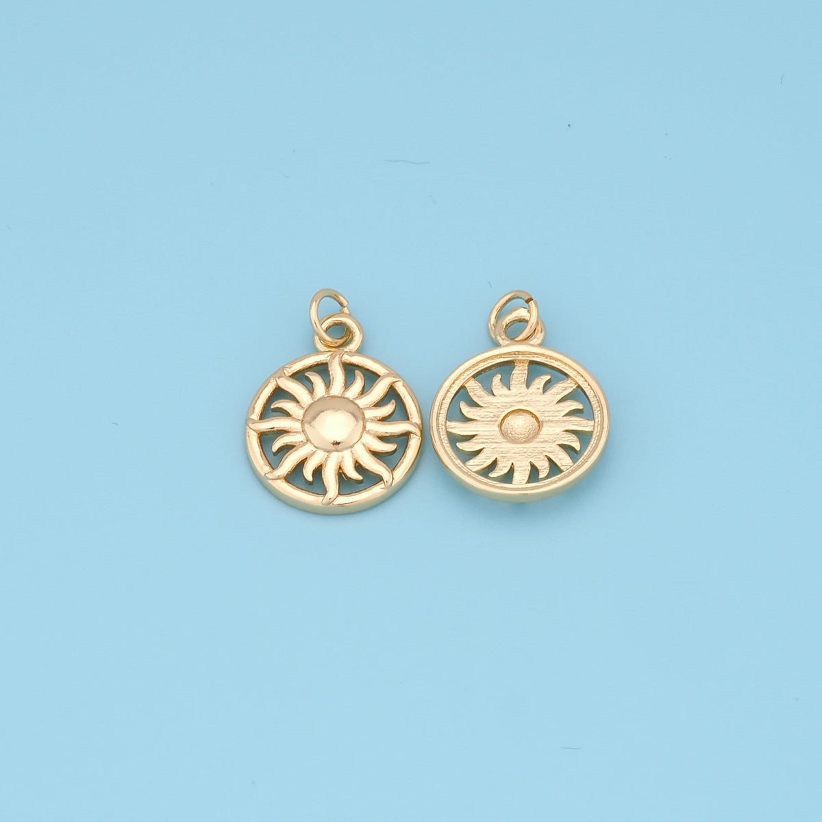 Gold Sun Charms,18K Gold Filled Round Pendant,Celestial Charm Bracelet Necklace for DIY Jewelry Making Supply