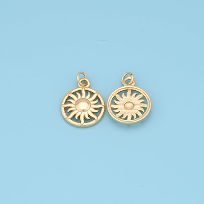 Gold Sun Charms,18K Gold Filled Round Pendant,Celestial Charm Bracelet Necklace for DIY Jewelry Making Supply