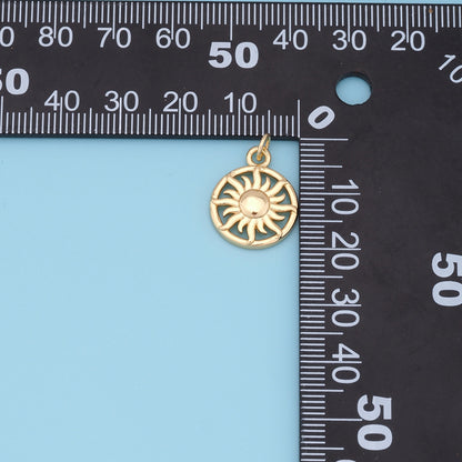 Gold Sun Charms,18K Gold Filled Round Pendant,Celestial Charm Bracelet Necklace for DIY Jewelry Making Supply