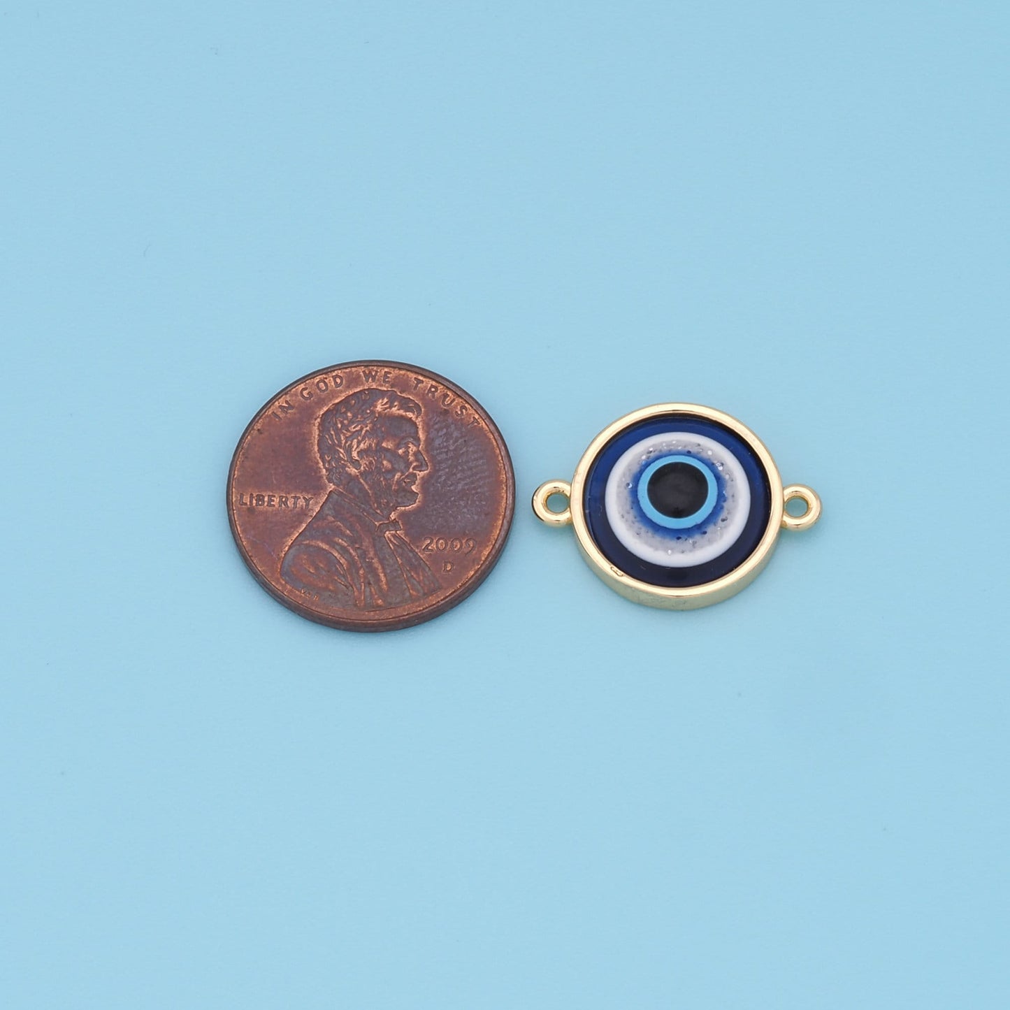 Gold Evil Eye Charms,18K Gold Filled Blue Evil Eye Connector Pendant Charm Bracelet Necklace for DIY Jewelry Making Supply
