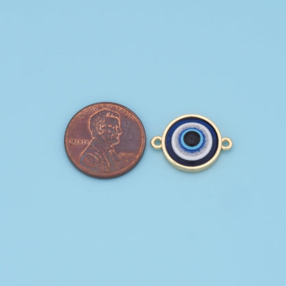 Gold Evil Eye Charms,18K Gold Filled Blue Evil Eye Connector Pendant Charm Bracelet Necklace for DIY Jewelry Making Supply