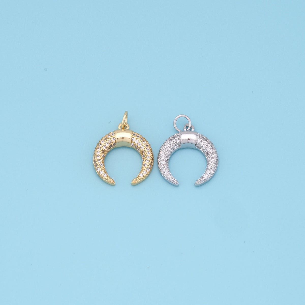 Gold Horse Shoe Charms,18K Gold Filled Crescent Pendant,CZ Micro Pave Horns Charm Bracelet Necklace for DIY Jewelry Making Su