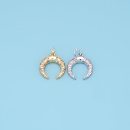 Gold Horse Shoe Charms,18K Gold Filled Crescent Pendant,CZ Micro Pave Horns Charm Bracelet Necklace for DIY Jewelry Making Su