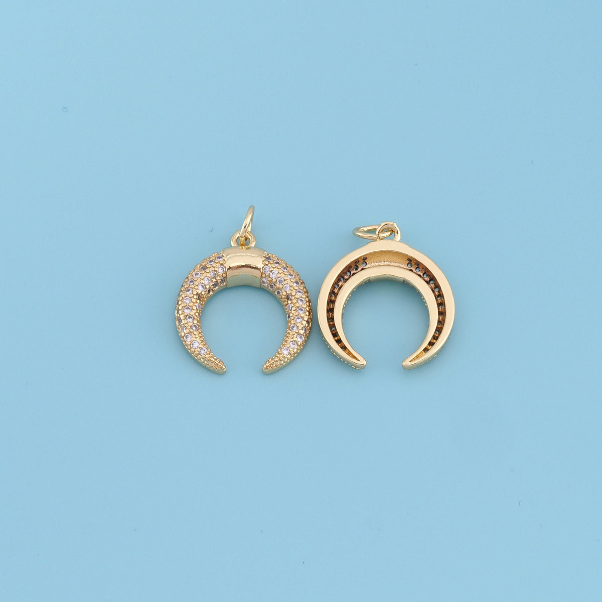 Gold Horse Shoe Charms,18K Gold Filled Crescent Pendant,CZ Micro Pave Horns Charm Bracelet Necklace for DIY Jewelry Making Su