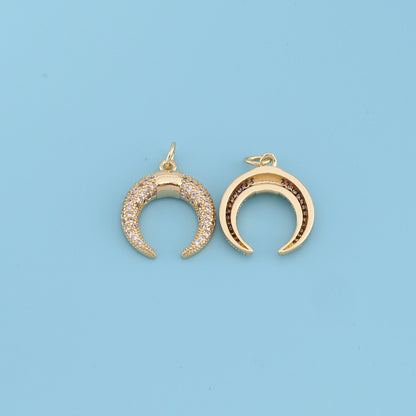 Gold Horse Shoe Charms,18K Gold Filled Crescent Pendant,CZ Micro Pave Horns Charm Bracelet Necklace for DIY Jewelry Making Su