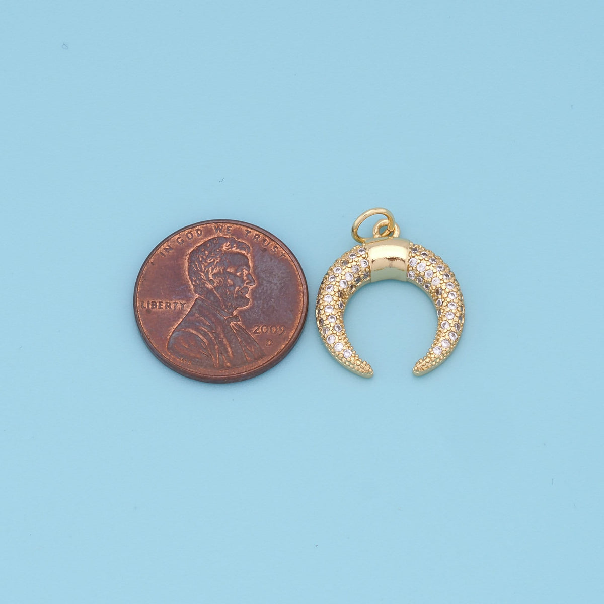 Gold Horse Shoe Charms,18K Gold Filled Crescent Pendant,CZ Micro Pave Horns Charm Bracelet Necklace for DIY Jewelry Making Su