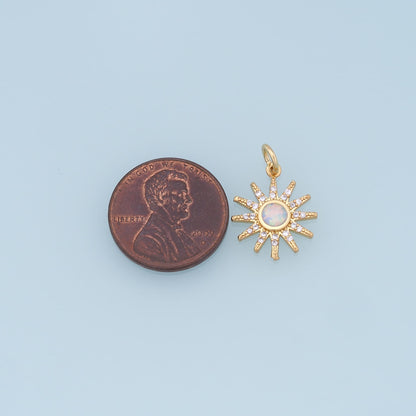 Gold Sun Charms,18K Gold Filled Round opal Pendant,Celestial Charm Bracelet Necklace for DIY Jewelry Making Supply