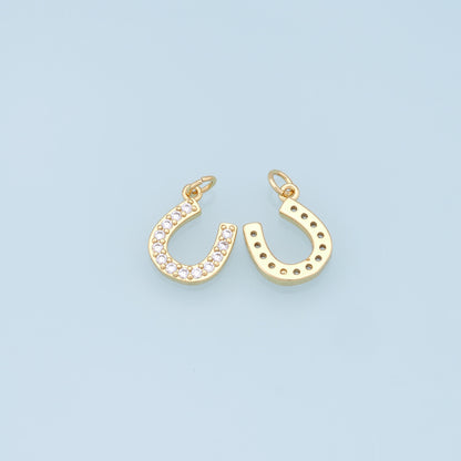 Gold horseshoe Charms,18K Gold Filled CZ horseshoe Pendant,horseshoe Charm Bracelet Necklace for DIY Jewelry Making Supply