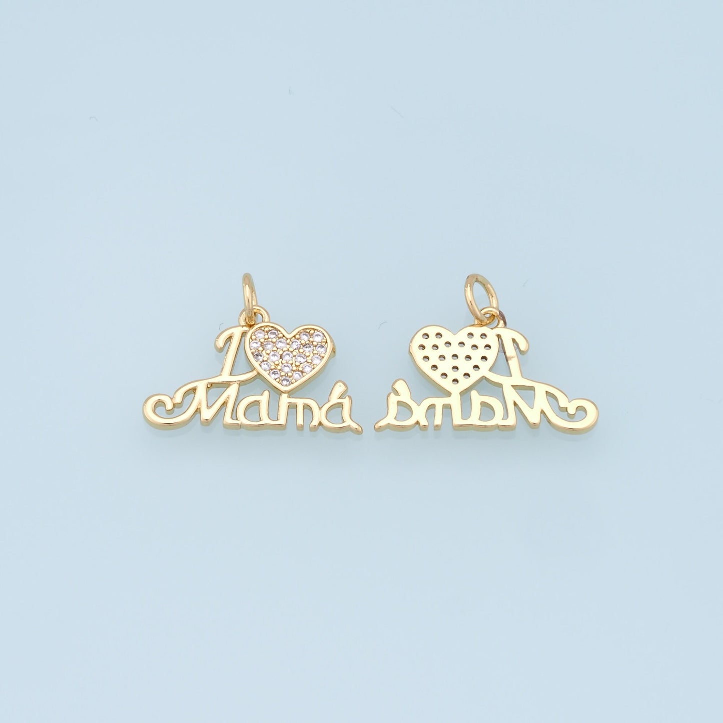 Gold Heart Mama Charms,18K Gold Filled Heart Pendant,CZ Heart Charm Bracelet Necklace for DIY Jewelry Making Supply