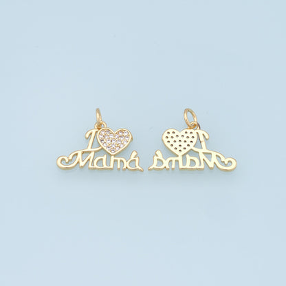Gold Heart Mama Charms,18K Gold Filled Heart Pendant,CZ Heart Charm Bracelet Necklace for DIY Jewelry Making Supply