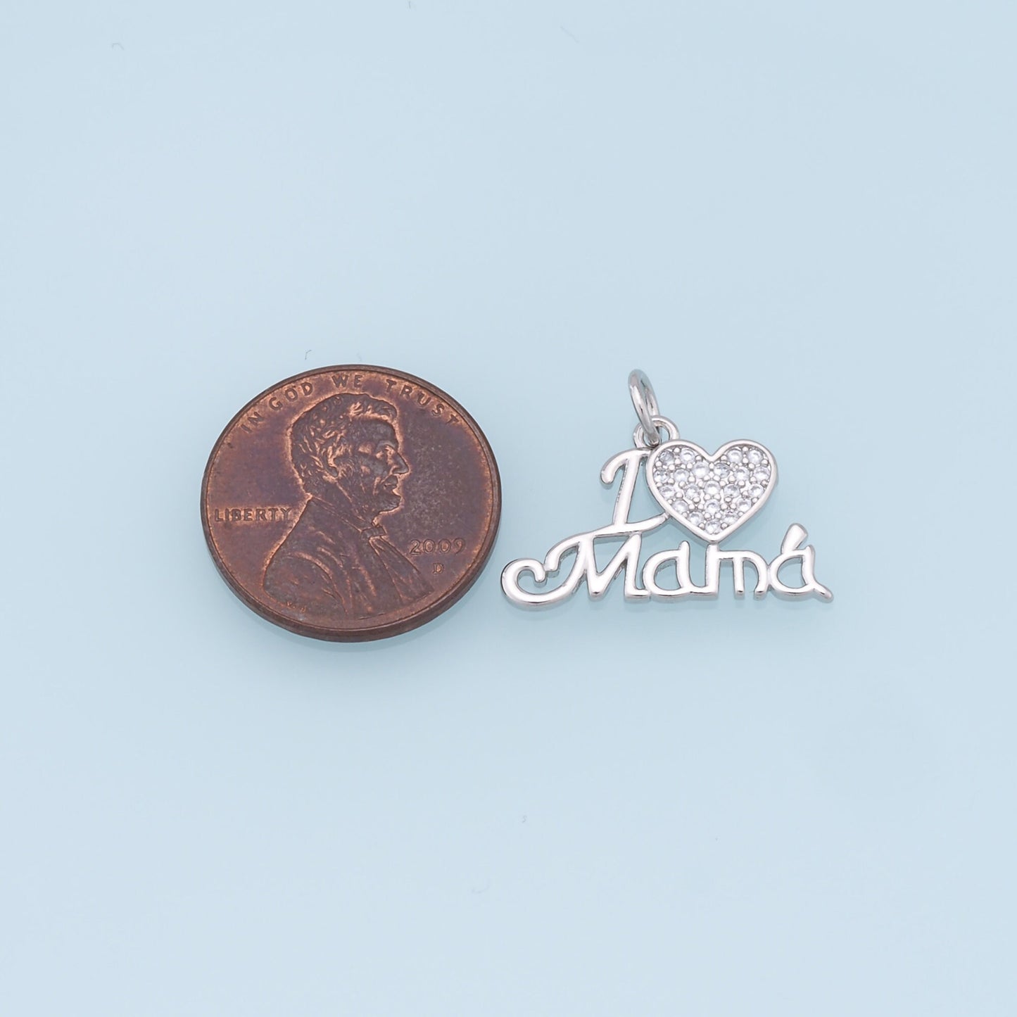 Gold Heart Mama Charms,18K Gold Filled Heart Pendant,CZ Heart Charm Bracelet Necklace for DIY Jewelry Making Supply