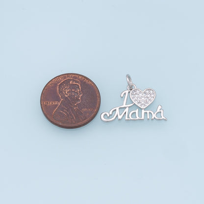 Gold Heart Mama Charms,18K Gold Filled Heart Pendant,CZ Heart Charm Bracelet Necklace for DIY Jewelry Making Supply