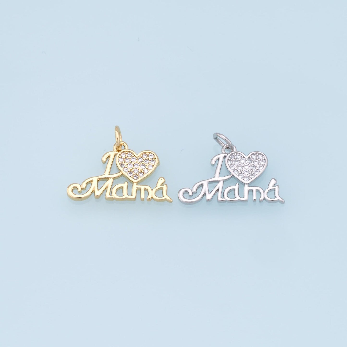 Gold Heart Mama Charms,18K Gold Filled Heart Pendant,CZ Heart Charm Bracelet Necklace for DIY Jewelry Making Supply