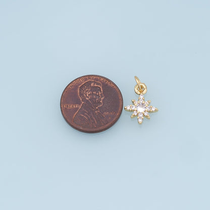 Gold Star Charms,18K Gold Filled Starburst Pendant,North Star Charm Bracelet Necklace for DIY Jewelry Making Supply