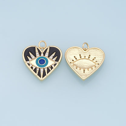 Gold Heart Evil Eye Charms,18K Gold Filled Heart Pendant,Black Heart Eye Charm Bracelet Necklace for DIY Jewelry Making Suppl