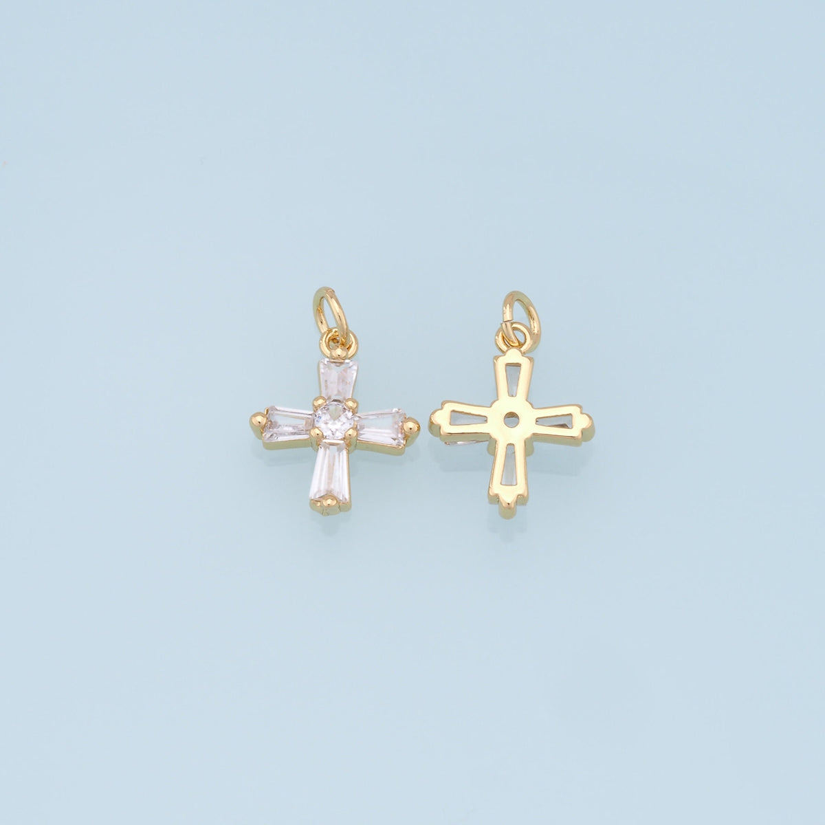 Gold Cross Charms,18K Gold Filled Cross Pendant,CZ Micro Pave Protect Religious Charm Bracelet Necklace for DIY Jewelry Makin