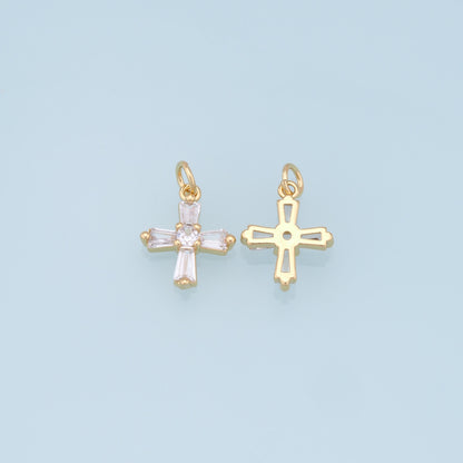 Gold Cross Charms,18K Gold Filled Cross Pendant,CZ Micro Pave Protect Religious Charm Bracelet Necklace for DIY Jewelry Makin