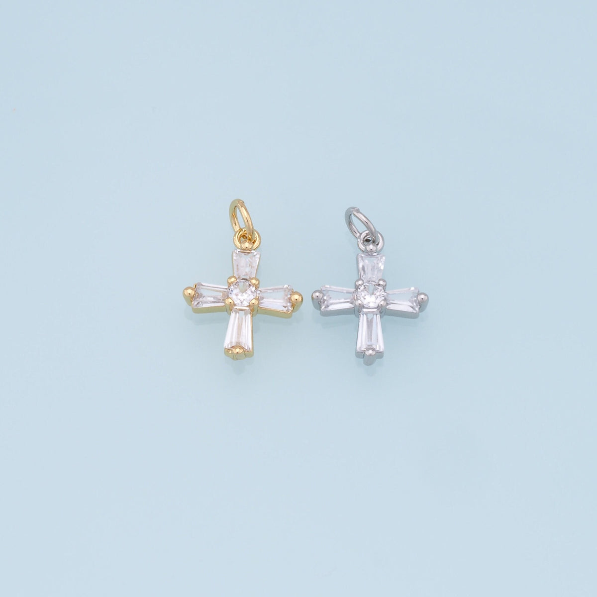 Gold Cross Charms,18K Gold Filled Cross Pendant,CZ Micro Pave Protect Religious Charm Bracelet Necklace for DIY Jewelry Makin