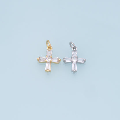 Gold Cross Charms,18K Gold Filled Cross Pendant,CZ Micro Pave Protect Religious Charm Bracelet Necklace for DIY Jewelry Makin