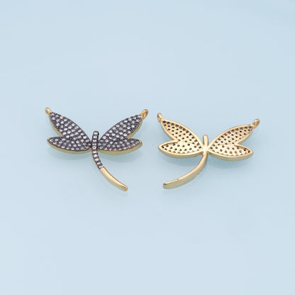 Gold Dragonfly Charms,18K Gold Filled Dragonfly Pendant,CZ Dragonfly Charm Bracelet Necklace for DIY Jewelry Making Supply