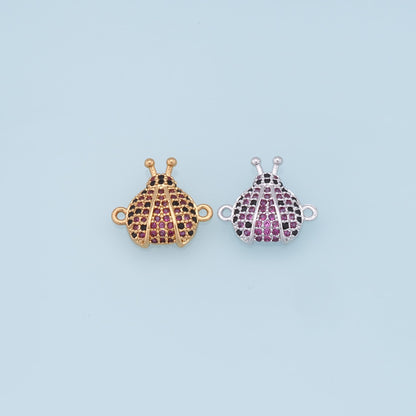 Gold beetle Connector Charms,18K Gold Filled CZ Micro Pave beetle Pendant,beetle Charm Bracelet Necklace for DIY Jewelry Making Supply