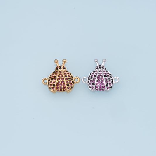 Gold beetle Connector Charms,18K Gold Filled CZ Micro Pave beetle Pendant,beetle Charm Bracelet Necklace for DIY Jewelry Making Supply