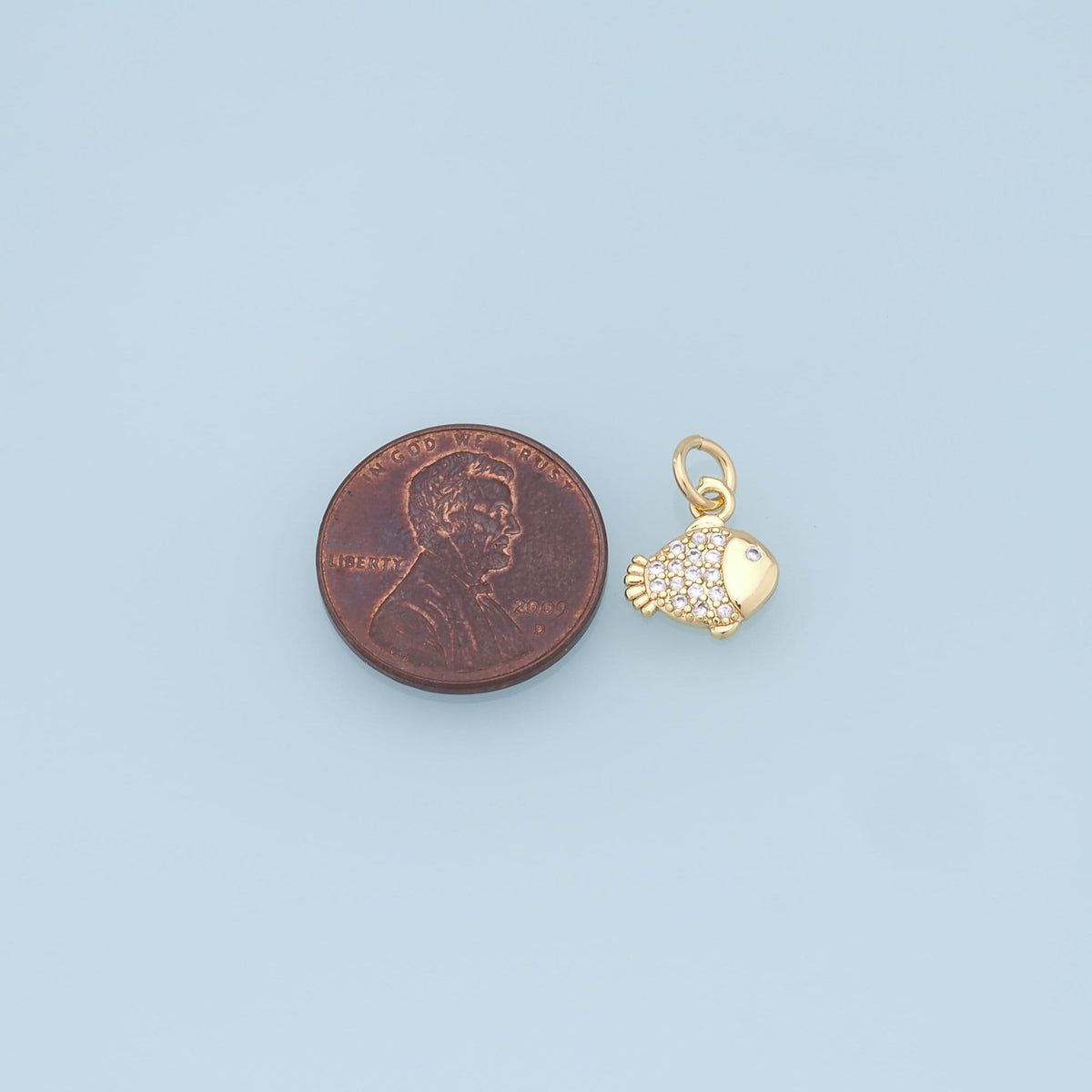 18K Gold Filled Cubic Zirconia Fish Charm Pendant for Jewelry Making