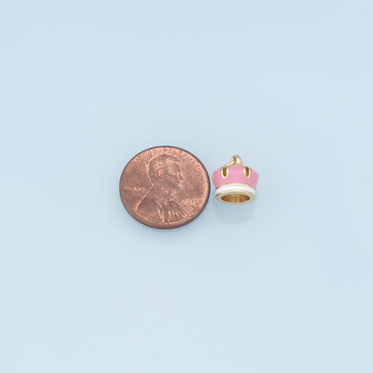 Gold Crown Charms,18K Gold Filled Enamel Crown Pendant,Pink Crown Charm Bracelet Necklace for DIY Jewelry Making Supply