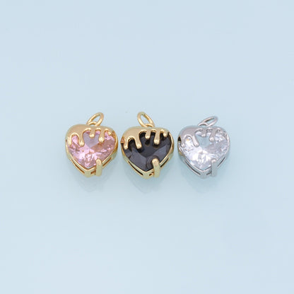 Gold Heart Charms,18K Gold Filled Heart Pendant,crystal Heart Charm Bracelet Necklace for DIY Jewelry Making Supply