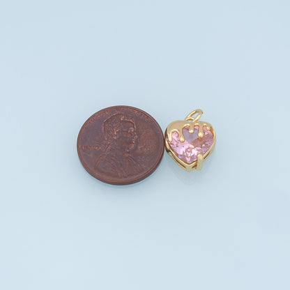 Gold Heart Charms,18K Gold Filled Heart Pendant,crystal Heart Charm Bracelet Necklace for DIY Jewelry Making Supply
