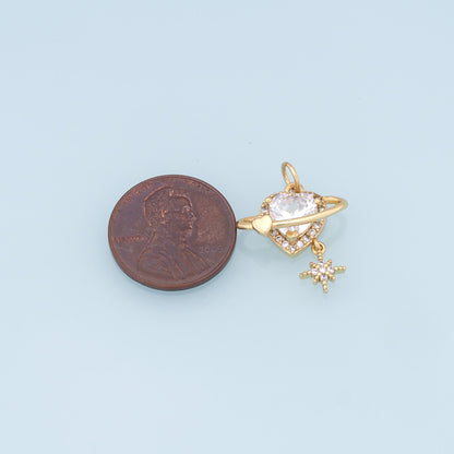 Gold Heart Charms,18K Gold Filled Heart Star Pendant,crystal Heart Charm Bracelet Necklace for DIY Jewelry Making Supply
