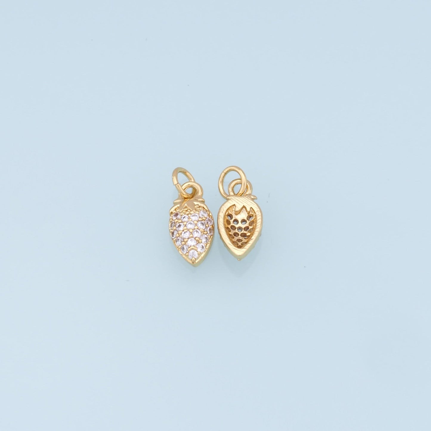 Gold Small Strawberry Charms,18K Gold Filled CZ Strawberry Pendant,Strawberry Charm Bracelet Necklace for DIY Jewelry Making Supply