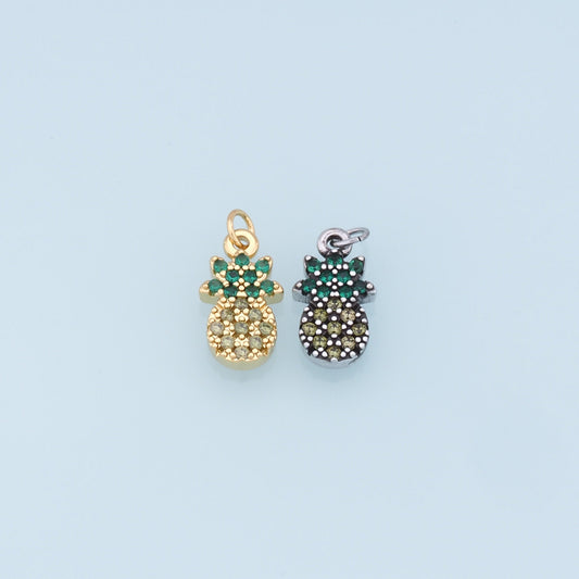 Gold Pineapple Charms,18K Gold Filled CZ Pineapple Pendant,Fruit Charm Bracelet Necklace for DIY Jewelry Making Supply