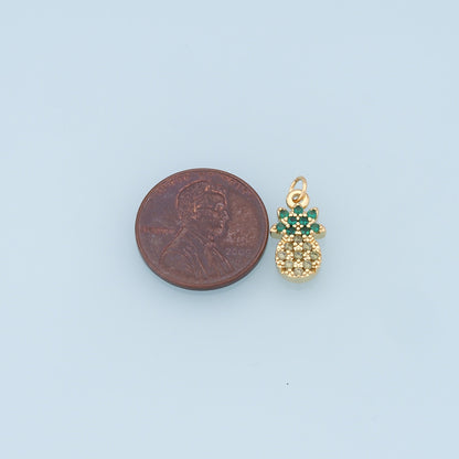 Gold Pineapple Charms,18K Gold Filled CZ Pineapple Pendant,Fruit Charm Bracelet Necklace for DIY Jewelry Making Supply