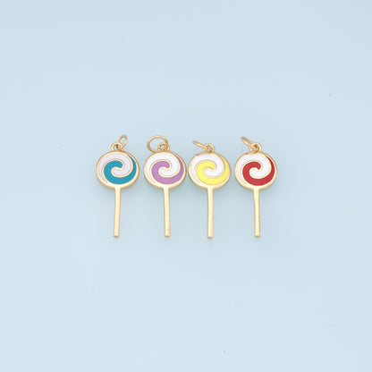 Gold Lollipop Charms,18K Gold Filled Enamel Lollipop Pendant,Candy Charm Bracelet Necklace for DIY Jewelry Making Supply