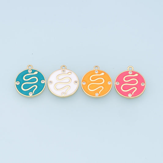 Gold Snake charms,18K Gold Filled Enamel Snake Pendant,Snake Charms Bracelet Necklace for DIY Jewelry Making Supply