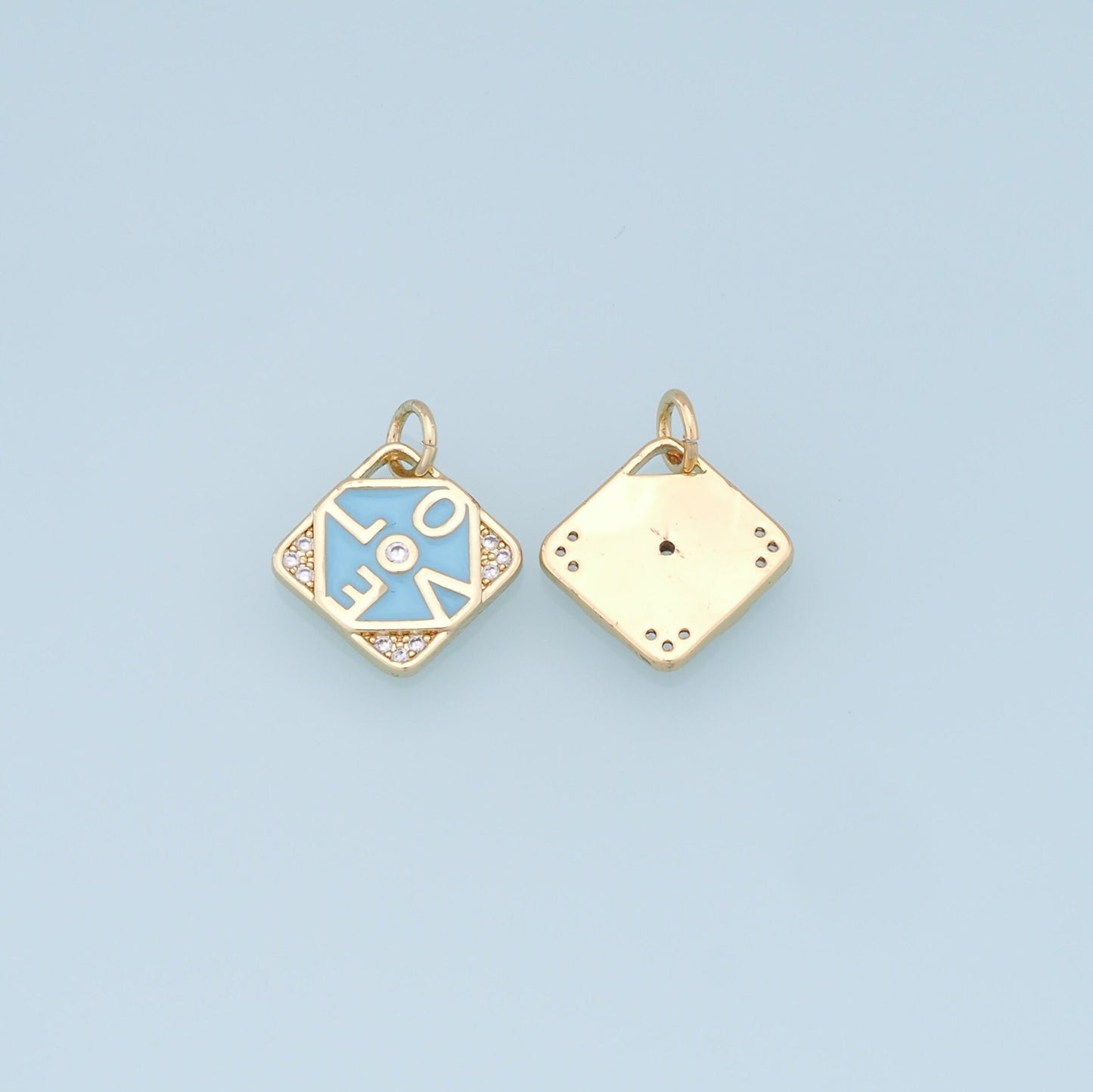 Gold LOVE Charms,18K Gold Filled Enamel LOVE Pendant,Diamond Charms Bracelet Necklace for DIY Jewelry Making Supply