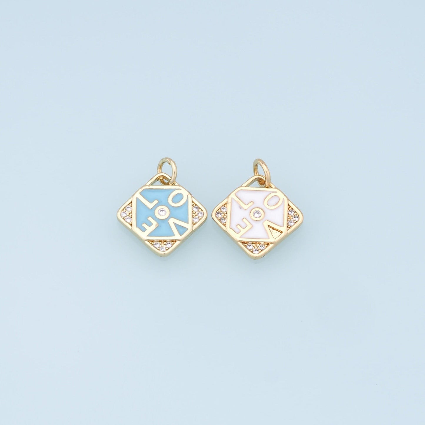 Gold LOVE Charms,18K Gold Filled Enamel LOVE Pendant,Diamond Charms Bracelet Necklace for DIY Jewelry Making Supply