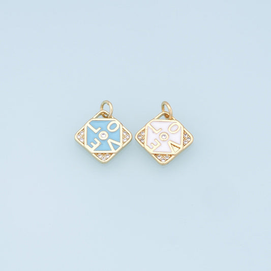 Gold LOVE Charms,18K Gold Filled Enamel LOVE Pendant,Diamond Charms Bracelet Necklace for DIY Jewelry Making Supply