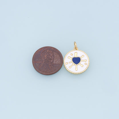 Gold Heart Charms,18K Gold Filled Enamel Heart Pendant,Round Charm Bracelet Necklace for DIY Jewelry Making Supply