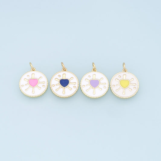 Gold Heart Charms,18K Gold Filled Enamel Heart Pendant,Round Charm Bracelet Necklace for DIY Jewelry Making Supply