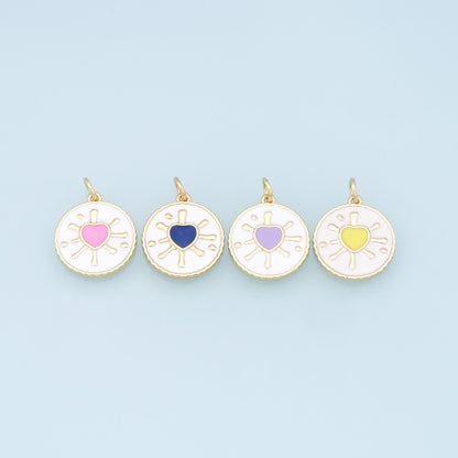 Gold Heart Charms,18K Gold Filled Enamel Heart Pendant,Round Charm Bracelet Necklace for DIY Jewelry Making Supply