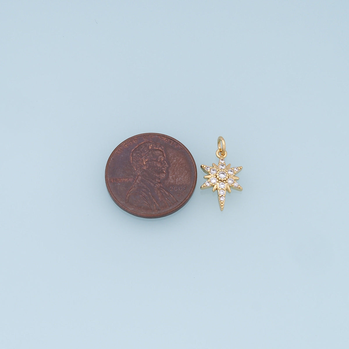 Gold Star Charms,18K Gold Filled Starburst Pendant,CZ North Star Charm Bracelet Necklace for DIY Jewelry Making Supply