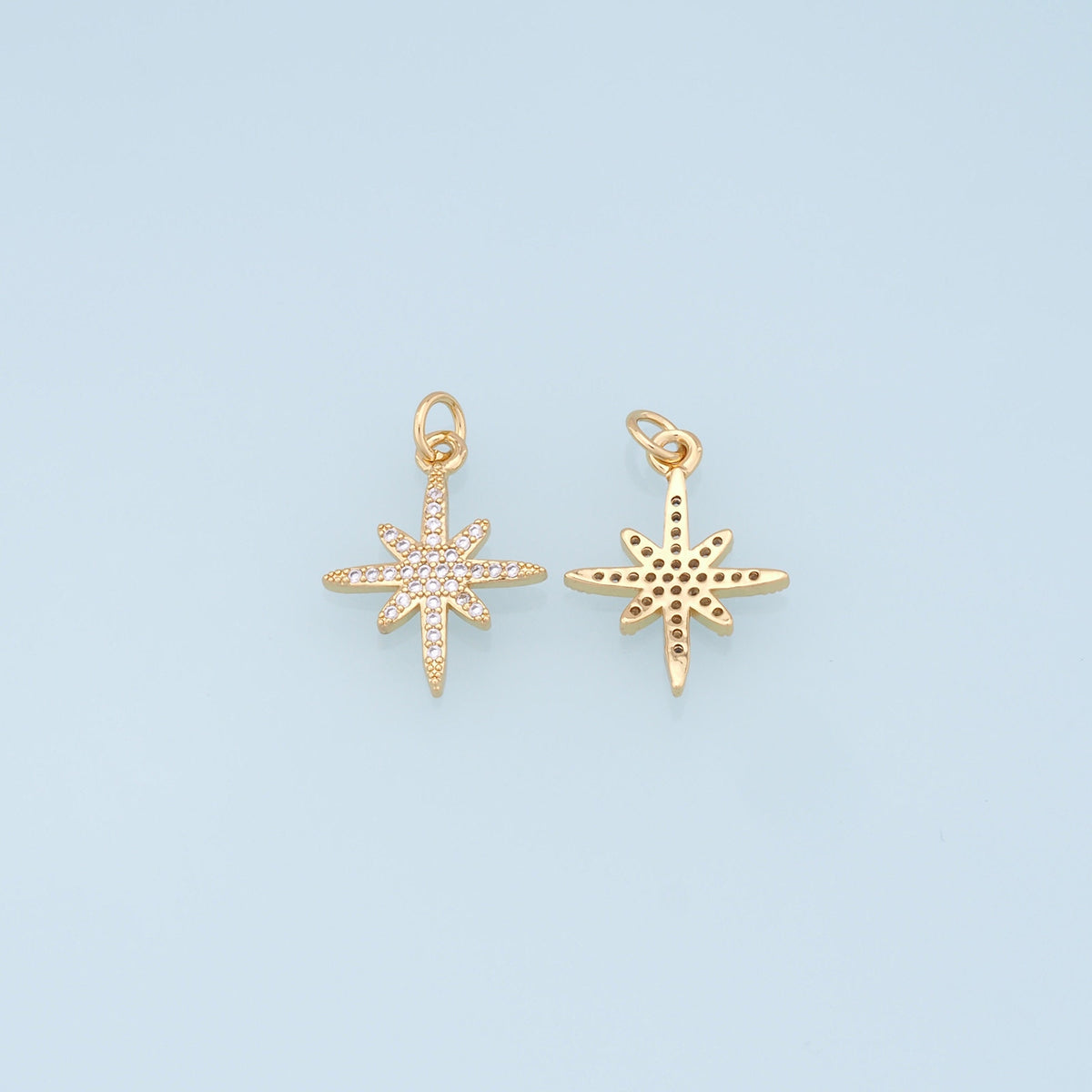 Gold Star Charms,18K Gold Filled Starburst Pendant,CZ North Star Charm Bracelet Necklace for DIY Jewelry Making Supply